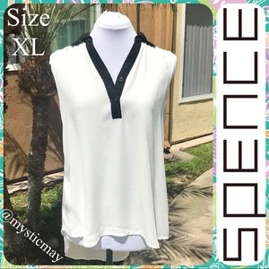 SPENCE Eggshell White Semi-Sheer Colorblock Top Sleeveless Blouse Size XL or 14